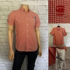 Image of G-Star Short Sleeve Casual Shirt, Size Medium, Red Micro Check Design, New