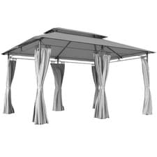 Image of Outsunny 3 x 4m Garden Gazebo with Sides, Double Roof Metal Gazebo, Grey