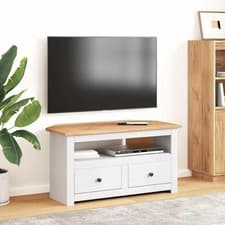 Image of Corner TV Cabinet White 93x49x49 cm Solid Pine Panama Range