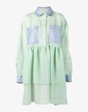 Image of New Natasha Zinko Stripe Floral Jacquard Dress London Collar Blue Green Yellow