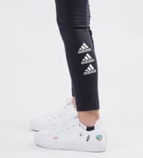 Image of Junior Girls Adidas Badge Stripe Logo Leggings Black 