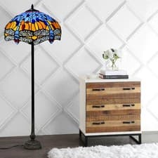 Image of Tiffany Style 16 inch Floor Lamp Dragonfly Stained Glass Shade For Home Bedroom