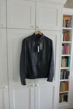 Image of Hugo Boss Café Racer Jacket in Black Leather, size 52 - BNWT, RRP £525