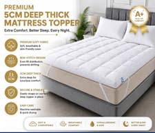 Image of Mattress Topper 5cm Microfiber Quilted Box Stitch Hotel Quality All Sizes.