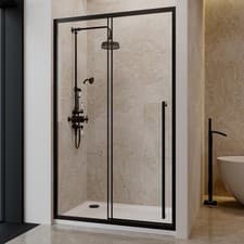 Image of 1200mm Black Sliding Shower Door 8mm Glass with Extended Handle -  PAVSLMB1200HD