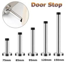 Image of 75-150mm Brushed Stainless Steel Door Stop Wall Mounted Door Stopper Rubber Stop