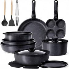 Image of 21Pcs Plus Black Non Stick Cookware Set with Removable Handles Induction Safe