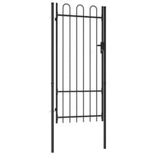 Image of Fence Gate Single Door with Arched/Spike Top Steel Black Multi Sizes vidaXL
