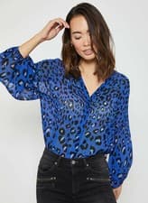 Image of MINT VELVET Size 16 cobalt blue animal print blouse BNWOT