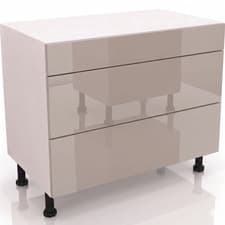 Image of Fully Assembled Kitchen 1000mm Gloss Cashmere 3 Drawer Base Unit