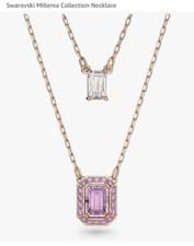 Image of Swarovski Ladies Millenia Rose Gold Plated Octagon Layered Necklace