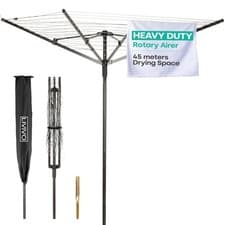 Image of LIVIVO 45cm 4 Arm Rotary Clothes Airer Black w/ Cover & Ground Spike Heavy Duty