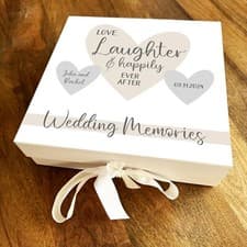 Image of Heart Love Laughter Personalised Square Wedding Day Keepsake Gift Memory Box