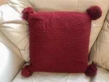 Image of BNWT Chunky RED Knitted 45x45cm Snuggly Pom Pom Cushion Cover + Large Cushiona