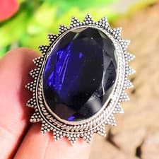 Image of 925 Sterling Blue Sapphire Gemstone Handmade Unisex Jewelry All Size