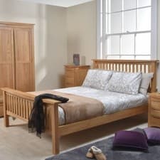 Image of Double Bed Frame 4ft6 Solid Oak Wooden Slats Bedroom Furniture - Crescent Oak