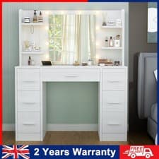 Image of Kanjhnk LED Large Drawer Mirror Hollywood Wood with Desk Dressing 7 Table Makeup