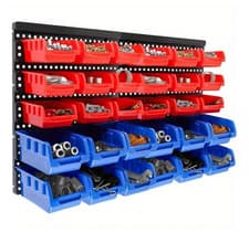 Image of 32 PC WALL MOUNTED GARAGE STORAGE BIN WORKSHOP ORGANISER RACK DIY TOOL BOXES