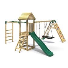 Image of Rebo Wooden Climbing Frame & Swings Slide Climb Wall & Monkey Bars Pyrennes