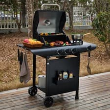 Image of 3 Burner Gas Grill BBQ with Cover, Lid, Side Burner, Gas Pipe & Regulator