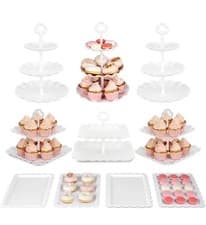 Image of Pack of 10 Cake Stand Set, with 3 X Two-Tier and 3 X Three-Tier Cupcake Stands,