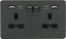 Image of Knightsbridge 13A 2G switched socket with dual USB charger A + A Anthracite S...