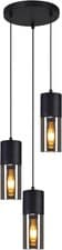 Image of Hanging Light Dining Table Black Glass Round 3x27 Vintage Industrial Dining Room