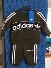 Image of Adidas Originals Linear Overhead Sweatshirt and Joggers Tracksuit, 0-3 months