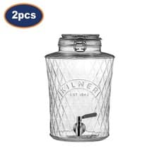 Image of Kilner Drink Dispenser with Tap Clip Top Lid Glass Diamond Pattern 5L Jar 2pcs