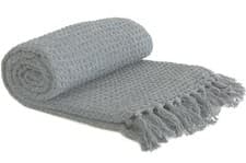 Image of Large 100% Cotton Throw Blanket Sofa Bed Throwover Recycled Honeycomb Fringed