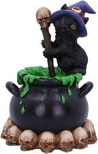Image of Nemesis Now Spook Witches Familiar Black Cat and Bubbling Cauldron Figurine12cm