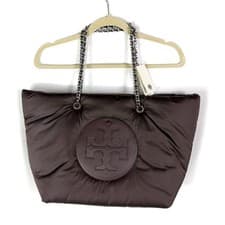 Image of Tory Burch Ella Puffy Chain Tote Brown Tempranillo Nylon Bag Large