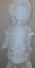 Image of Baby Girl Warm Jacket Coat White Fur Hood Pearls Bows 9 m