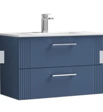 Image of Nuie Deco Wall Hung 2-Drawer Vanity Unit (Without Basin) – 800mm Wide Satin Blue