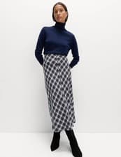 Image of Marks & Spencer Womens Cotton Midi Pencil Checked Skirt in Black Mix - M&S