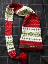 Image of 100% wool handknit true Fairisle very long Christmas beanie hat unisex ~ medium
