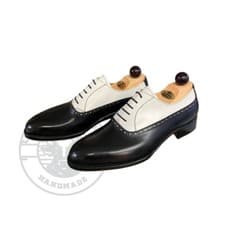 Image of Balmoral Oxford in Black White Leather Dress Shoes, Handcrafted Fashion Shoes