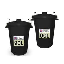 Image of 2*90L Black Large Dustbin For Garden - Heavy Duty Weather Resistant