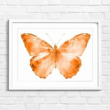 Image of Elegant Pink Butterfly With Gold Wings Orange Framed Wall Art Print Large
