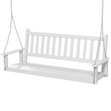 Image of 3-Person Porch Hanging Swing Chair Wooden Garden Swing Bench w/Slatted Back