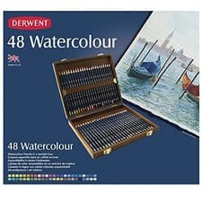 Image of Derwent watercolor pencils water color pencil 48 color set wood box set 0700758