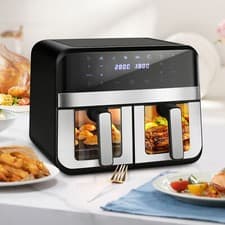 Image of 8-in-1 Air Fryer Double Digital Display Rapid Healthy Cooker Dual Basket 9L XXL