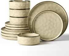 Image of 12 Piece Dinner Set, Stoneware Dinnerware Sets for 4 People, Reactive Glaze D...