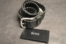 Image of Hugo Boss Men Sash Braided Leather Belt Black Size 34 Genuine Leather
