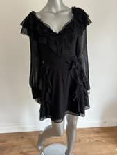 Image of TED BAKER Dress Womens TB 2 UK 10 Black Chiffon Lined Metallic Dobby Spot NEW