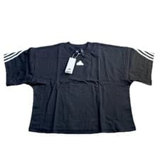 Image of Adidas Future Icons 3 Stripes Cropped T-shirt Black Womens Size UK Small New