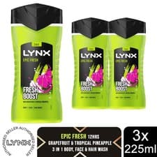 Image of Lynx Epic Fresh Shower Gel Grapefruit & Tropical Pineapple Scent 225ml, 3 Pack