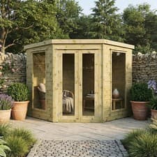 Image of 7ft x 7ft Corner Summerhouse Wooden Flat Roof Garden Room Shiplap T&G Waltons