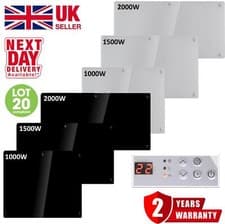 Image of Electric Glass Panel Heater Wall Mounted or Portable Radiator Timer Thermostat