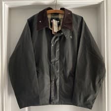Image of Barbour Transport OS Waxed Cotton Jacket Green, Size 42 New With Tags RRP £269